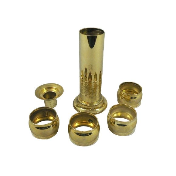 Candlestick Brass with Napkin Rings, Stacked on Brass Candlestick Base 4 Rings a - Picture 4 of 11